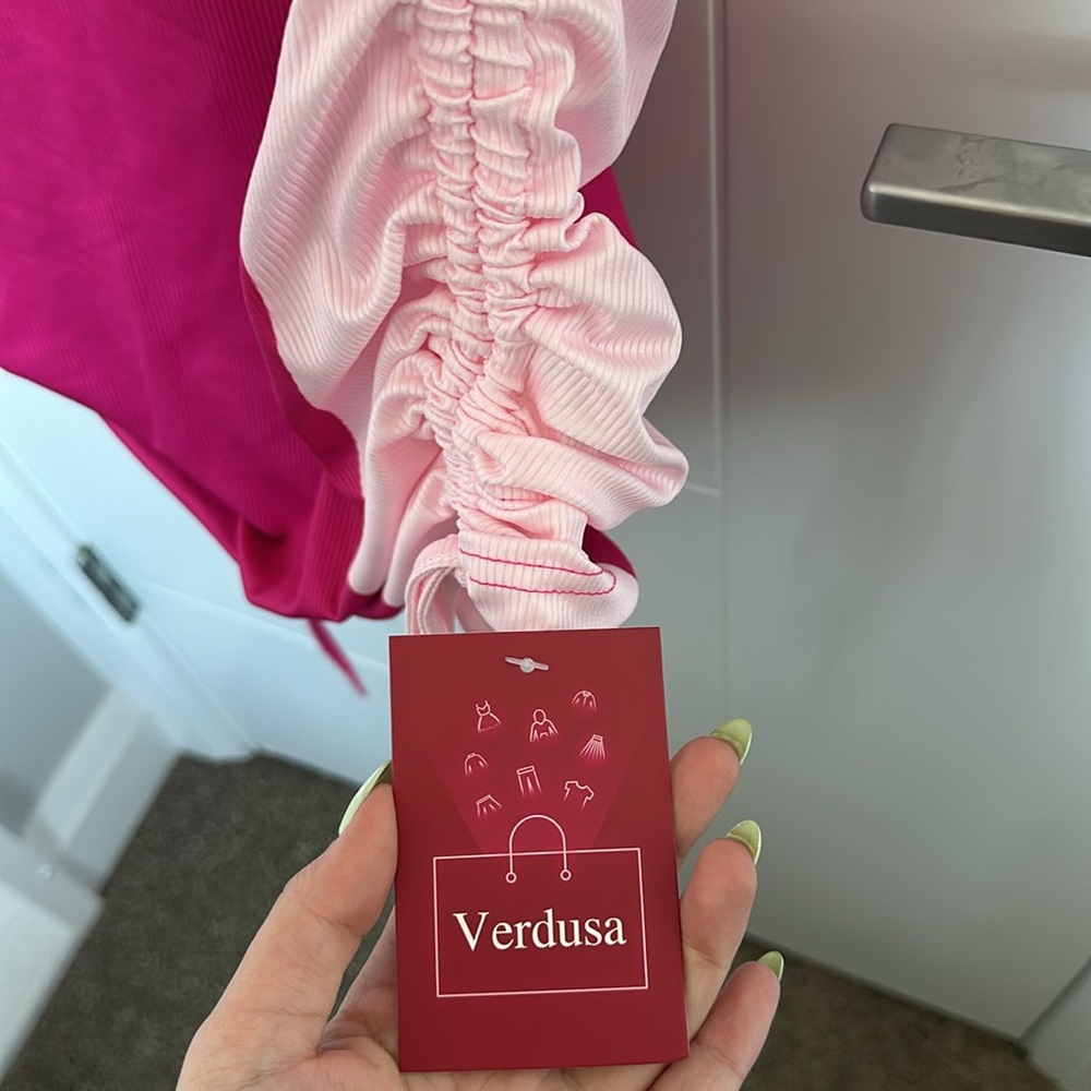 Pink Colorblock Ruched Dress - Picture 5 of 6